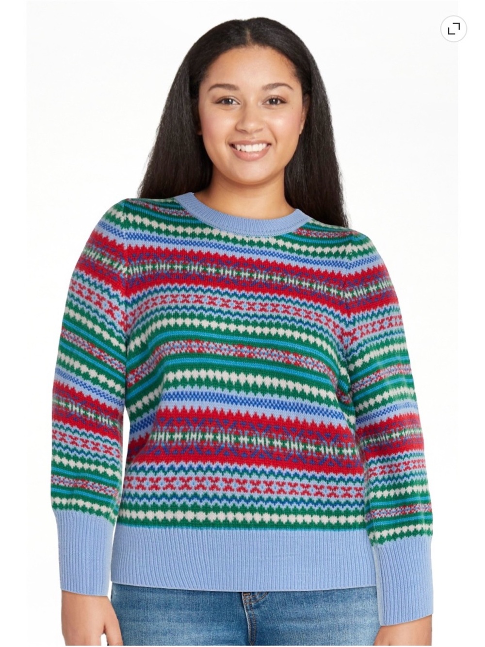 Nordic Fair Isle Pullover Sweater Womens Sz XL tall cuffs 4% Wool Ski Snow Cozy